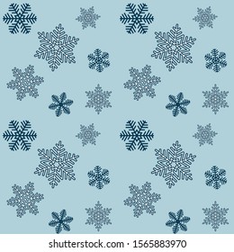 Christmas seamless pattern of blue snowflakes on a blue background