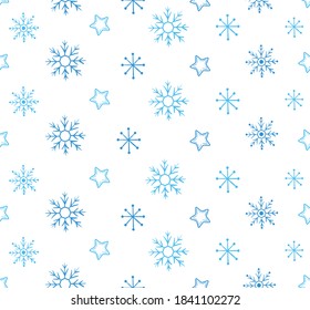 Patrón ininterrumpido de Navidad con copos de nieve azules sobre fondo blanco, vector
