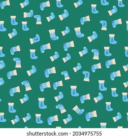 Christmas seamless pattern with blue Christmas socks. Christmas, New Year illustration