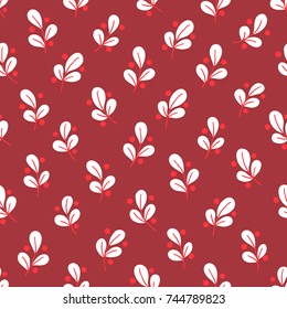 Christmas seamless pattern with branches and berries on dark background. Perfect for wallpaper and holiday decorations 