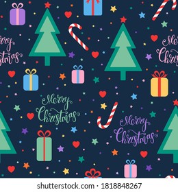 Christmas seamless pattern. Bright color vector illustration, winter decor. Vector illustration for wrapping papers.