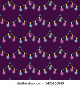 Christmas seamless pattern with bright garland. Vector illustration background.