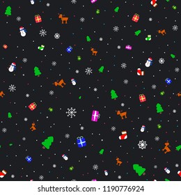 Christmas seamless pattern. Bright small objects on a dark background.