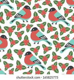 Christmas seamless pattern with bullfinch