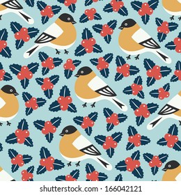 Christmas seamless pattern with bullfinch
