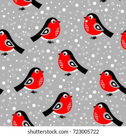 Christmas seamless pattern with bullfinches. Vector illustration