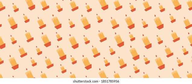 Patrón de Navidad sin fisuras con velas encendidas en un fondo rosado. Patrón de Año Nuevo festivo de invierno. Ilustración vectorial, puede utilizarse como envoltura de regalo