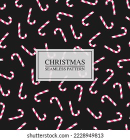 Christmas seamless pattern with candies canes. Repeatable holiday background. Black bright design. Trendy new year print