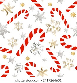 Christmas seamless pattern with candy cane and snowflakes