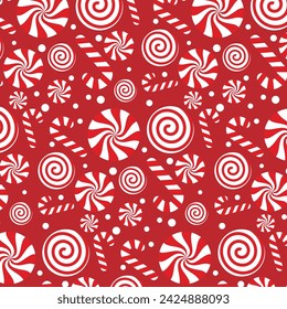 Christmas seamless pattern with candy canes and lollipop