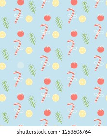 Christmas seamless pattern with candy and Christmas decorations