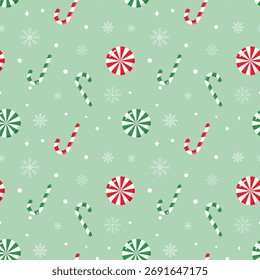 Navidades sin patrón con caramelos y copos de nieve aislados sobre fondo rojo claro. Feliz Navidad Vector ilustración gráfica Fondo de pantalla.