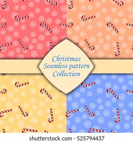 Christmas seamless pattern with candy and snowflakes.