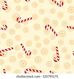 Christmas seamless pattern with candy and snowflakes.