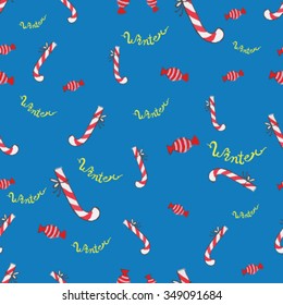 Christmas seamless pattern / caramel candies / Winter / on a blue background