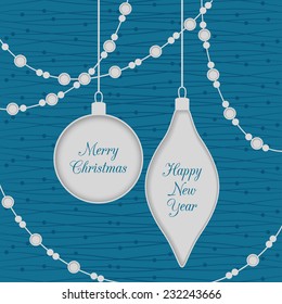 Christmas seamless pattern card background with toys and garland, blue