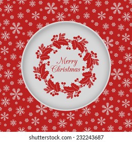 Christmas seamless pattern card background with holly wreath, red
