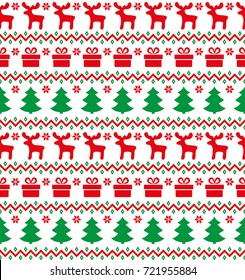 Christmas seamless pattern, card - Scandinavian sweater style. 