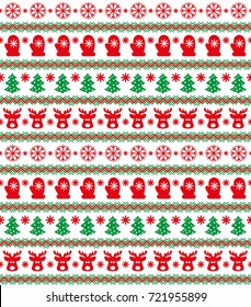 Christmas seamless pattern, card - Scandinavian sweater style. 
