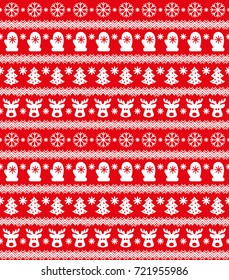 Christmas seamless pattern, card - Scandinavian sweater style. 