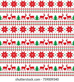 Christmas seamless pattern, card - Scandinavian sweater style. 
