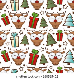 Christmas seamless pattern with cartoon deer. Vector illustration.