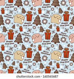 Christmas seamless pattern with cartoon doggy. Vector illustration.