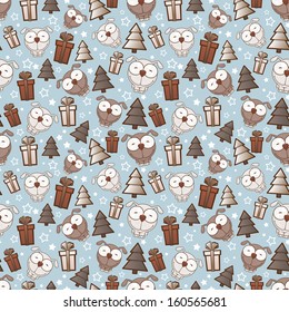Christmas seamless pattern with cartoon dogs. Vector illustration.