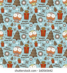Christmas seamless pattern with cartoon duck. Vector illustration.
