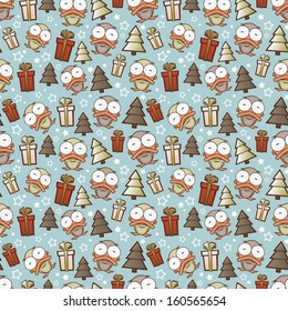 Christmas seamless pattern with cartoon duck. Vector illustration.