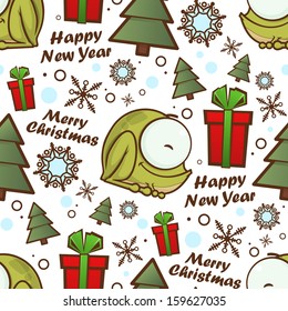 Christmas seamless pattern with cartoon frog. Vector illustration.