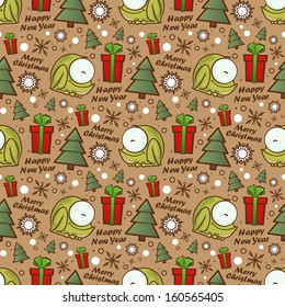 Christmas seamless pattern with cartoon frog. Vector illustration.
