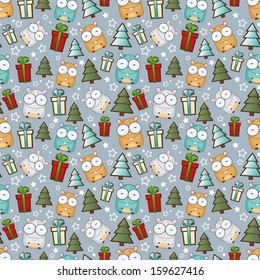 Christmas seamless pattern with cartoon hamster. Vector illustration.