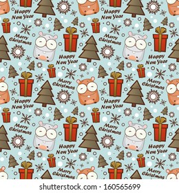 Christmas seamless pattern with cartoon hamster. Vector illustration.