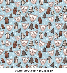 Christmas seamless pattern with cartoon piggy. Vector illustration.