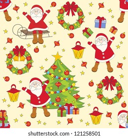 Christmas seamless pattern with cartoon Santa. Vector