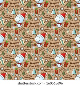 Christmas seamless pattern with cartoon snowman. Vector illustration.