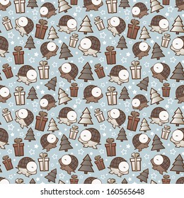 Christmas seamless pattern with cartoon turtles. Vector illustration.