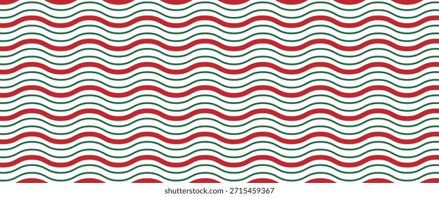 Christmas seamless pattern with a classic candy cane design with alternating red and green diagonal stripes on a white background, perfect for festive holiday themes.