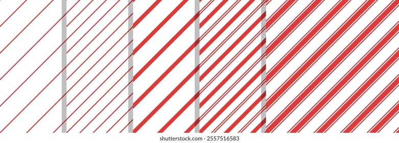 christmas seamless pattern collection, red diagonal stripes over white background