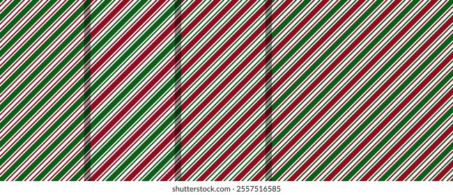 christmas seamless pattern collection, red green diagonal stripes over white background