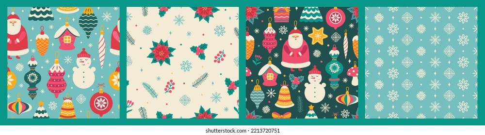 Christmas seamless pattern collection. Retro style. Vector background for wallpaper, wrapping paper and fabric