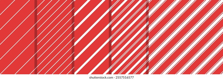 christmas seamless pattern collection, white diagonal stripes over red background