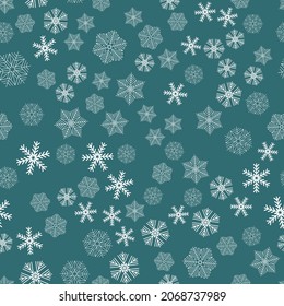 Christmas seamless pattern with colored snowflake, winter festive ornament for textile design and wrapping paper for gifts