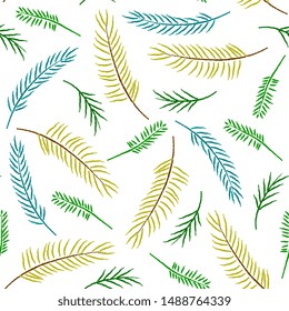 Christmas seamless pattern with colored spruce, pine branches. Perfect for holiday invitations, winter greeting cards, wallpaper and gift paper,For textiles, packaging, fabric, wallpaper.