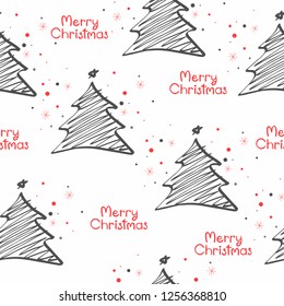 Christmas seamless pattern with colored stars and firs.
