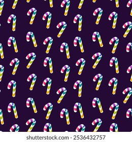Christmas seamless pattern with colorful candy canes - hand drawn vector illustration.