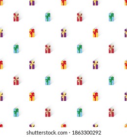 Christmas seamless pattern, Colorful gift box on white background.	
