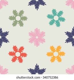 Christmas Seamless Pattern with colorful hand drawn snowflakes. Vector illustration.