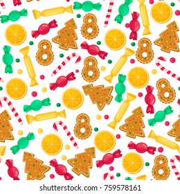 Christmas seamless pattern with colorful object. New year design element. Sweet and candy.